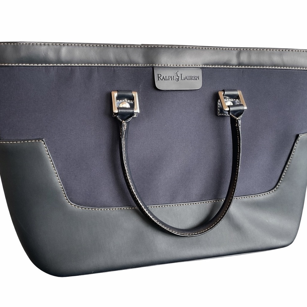 Ralph Lauren Navy Nylon Work Tote with Faux Leather Trim